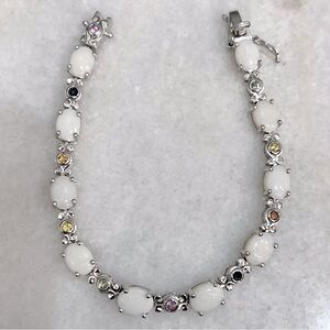 Australian White Opal Multi Sapphire Sterling Silver Bracelet